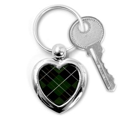 Modern Green Plaid Key Chain (heart) by ConteMonfrey