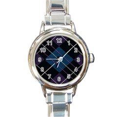 Modern Blue Plaid Round Italian Charm Watch by ConteMonfrey