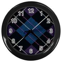 Modern Blue Plaid Wall Clock (black) by ConteMonfrey