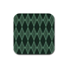 Dark Green Multi Colors Plaid  Rubber Square Coaster (4 Pack) by ConteMonfrey