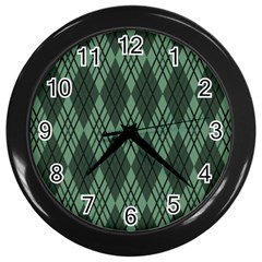 Dark Green Multi Colors Plaid  Wall Clock (black) by ConteMonfrey