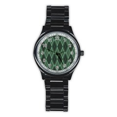 Dark Green Multi Colors Plaid  Stainless Steel Round Watch by ConteMonfrey