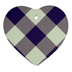 Dark Blue And White Diagonal Plaids Ornament (heart) by ConteMonfrey