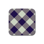 Dark blue and white diagonal plaids Rubber Coaster (Square) Front