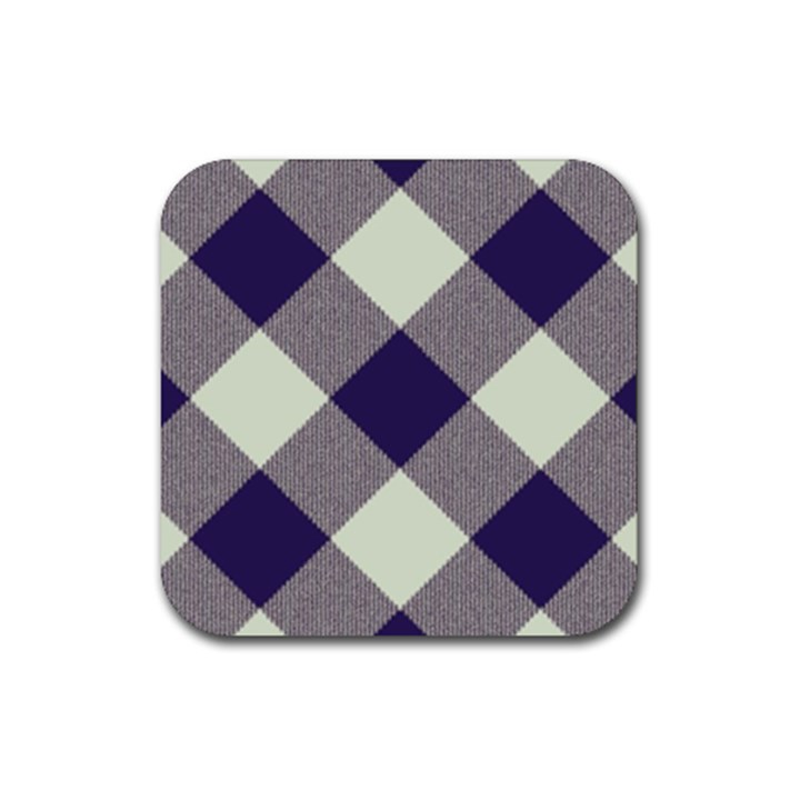 Dark blue and white diagonal plaids Rubber Coaster (Square)