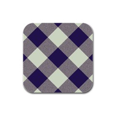 Dark Blue And White Diagonal Plaids Rubber Square Coaster (4 Pack) by ConteMonfrey