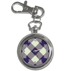 Dark Blue And White Diagonal Plaids Key Chain Watches by ConteMonfrey