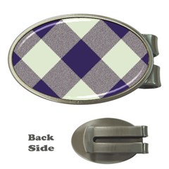 Dark Blue And White Diagonal Plaids Money Clips (oval)  by ConteMonfrey