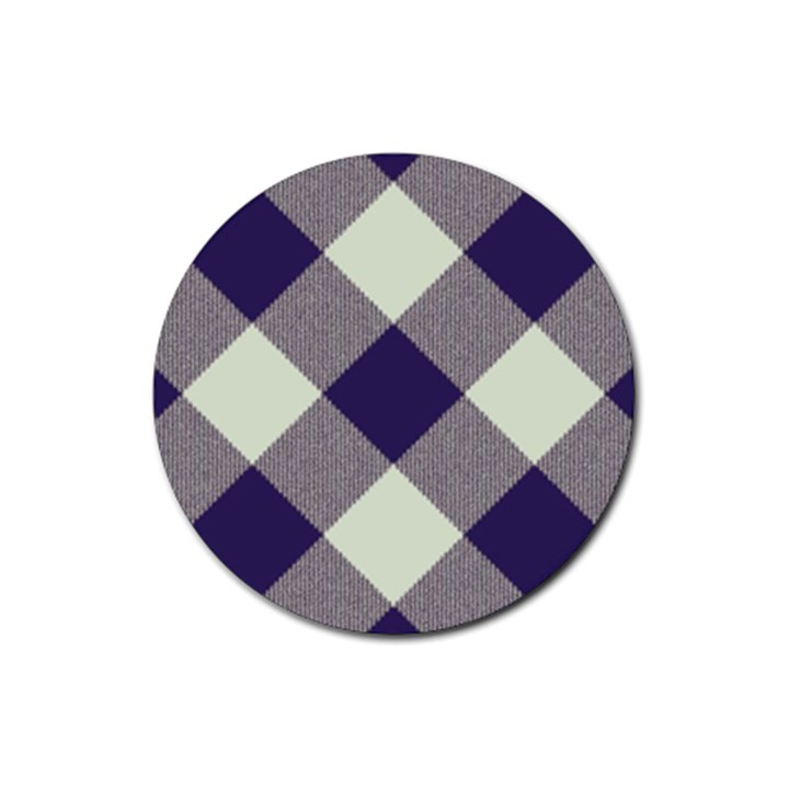 Dark blue and white diagonal plaids Rubber Round Coaster (4 pack)