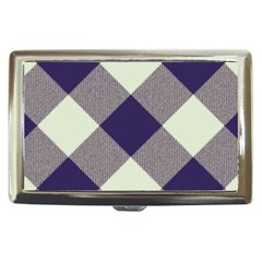 Dark Blue And White Diagonal Plaids Cigarette Money Case by ConteMonfrey