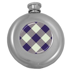 Dark Blue And White Diagonal Plaids Round Hip Flask (5 Oz) by ConteMonfrey