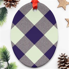 Dark Blue And White Diagonal Plaids Oval Ornament (two Sides) by ConteMonfrey