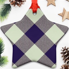 Dark Blue And White Diagonal Plaids Star Ornament (two Sides) by ConteMonfrey