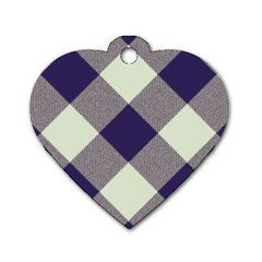 Dark Blue And White Diagonal Plaids Dog Tag Heart (one Side) by ConteMonfrey