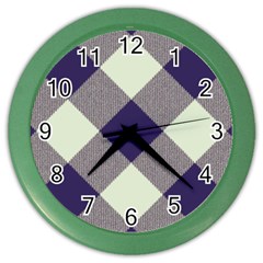 Dark Blue And White Diagonal Plaids Color Wall Clock by ConteMonfrey