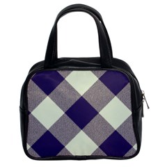 Dark Blue And White Diagonal Plaids Classic Handbag (two Sides) by ConteMonfrey