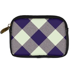 Dark Blue And White Diagonal Plaids Digital Camera Leather Case by ConteMonfrey