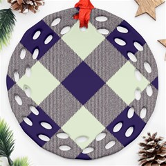 Dark Blue And White Diagonal Plaids Ornament (round Filigree) by ConteMonfrey