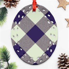 Dark Blue And White Diagonal Plaids Ornament (oval Filigree) by ConteMonfrey