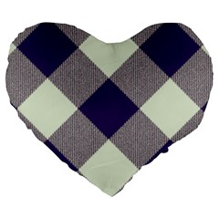 Dark Blue And White Diagonal Plaids Large 19  Premium Heart Shape Cushions by ConteMonfrey