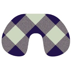 Dark Blue And White Diagonal Plaids Travel Neck Pillow by ConteMonfrey