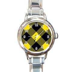 Dark Yellow Diagonal Plaids Round Italian Charm Watch by ConteMonfrey