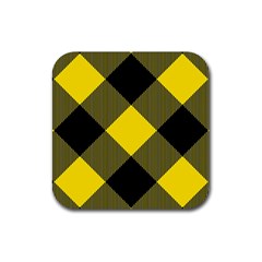 Dark Yellow Diagonal Plaids Rubber Coaster (square) by ConteMonfrey