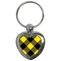 Dark Yellow Diagonal Plaids Key Chain (heart) by ConteMonfrey