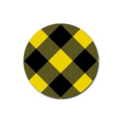 Dark Yellow Diagonal Plaids Rubber Coaster (round) by ConteMonfrey