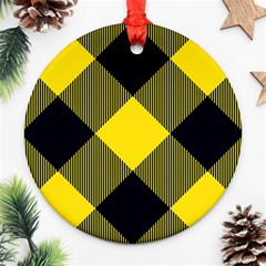 Dark Yellow Diagonal Plaids Round Ornament (two Sides) by ConteMonfrey