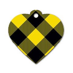 Dark Yellow Diagonal Plaids Dog Tag Heart (one Side) by ConteMonfrey