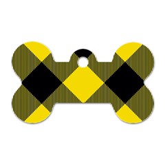 Dark Yellow Diagonal Plaids Dog Tag Bone (one Side) by ConteMonfrey