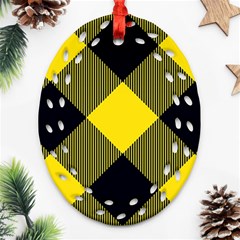 Dark Yellow Diagonal Plaids Ornament (oval Filigree) by ConteMonfrey