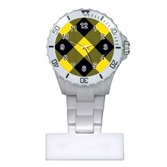 Dark Yellow Diagonal Plaids Plastic Nurses Watch by ConteMonfrey