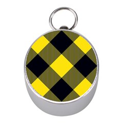 Dark Yellow Diagonal Plaids Mini Silver Compasses by ConteMonfrey