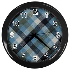 Black And Blue Iced Plaids  Wall Clock (black) by ConteMonfrey