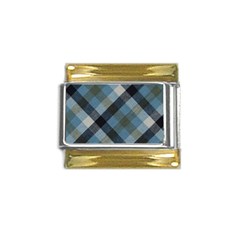 Black And Blue Iced Plaids  Gold Trim Italian Charm (9mm) by ConteMonfrey