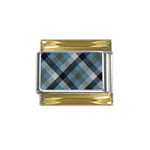 Black And Blue Iced Plaids  Gold Trim Italian Charm (9mm) Front