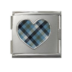 Black And Blue Iced Plaids  Mega Link Heart Italian Charm (18mm) by ConteMonfrey