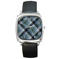 Black And Blue Iced Plaids  Square Metal Watch by ConteMonfrey