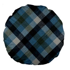 Black And Blue Iced Plaids  Large 18  Premium Round Cushions by ConteMonfrey