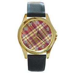 Beetle Juice Plaids  Round Gold Metal Watch by ConteMonfrey