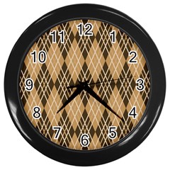 Coffee Diagonal Plaids Wall Clock (black) by ConteMonfrey