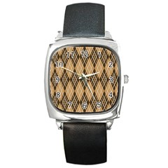 Coffee Diagonal Plaids Square Metal Watch by ConteMonfrey