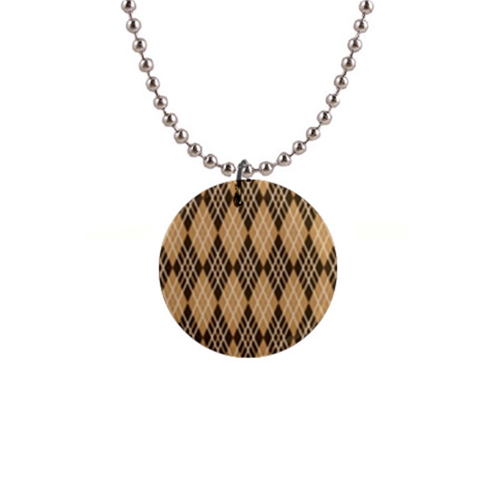 Coffee Diagonal Plaids 1  Button Necklace