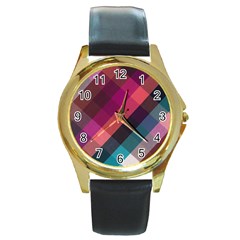 Multicolor Plaids Round Gold Metal Watch by ConteMonfrey