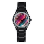 Multicolor Plaids Stainless Steel Round Watch Front