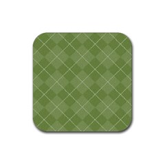 Discreet Green Tea Plaids Rubber Coaster (square) by ConteMonfrey