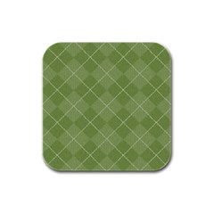 Discreet Green Tea Plaids Rubber Square Coaster (4 Pack) by ConteMonfrey