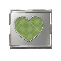 Discreet Green Tea Plaids Mega Link Heart Italian Charm (18mm) by ConteMonfrey